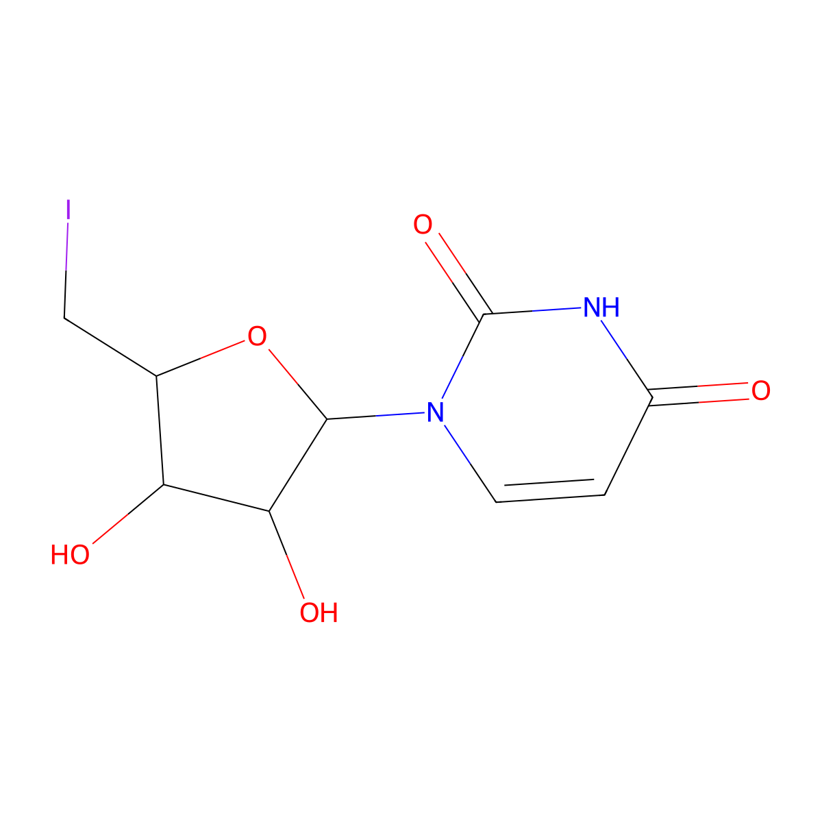 1-[3,4-Dihydroxy-5-(iodomethyl)oxolan-2-yl]pyrimidine-2,4-dione molecular structure, CAS 3257-76-9