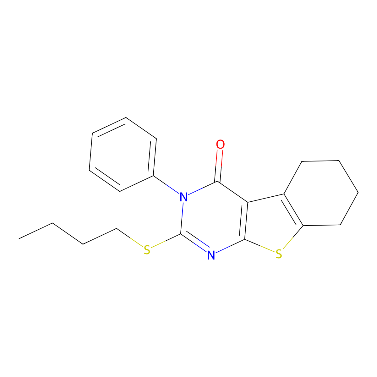 2-Butylsulfanyl-3-phenyl-5,6,7,8-tetrahydro-[1]benzothiolo[2,3-d]pyrimidin-4-one molecular structure, CAS 325700-57-0