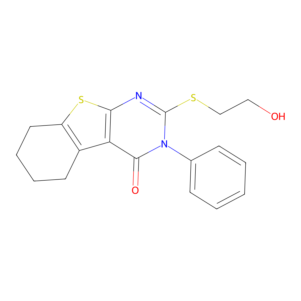 5-[(2-Hydroxyethyl)sulfanyl]-4-phenyl-8-thia-4,6-diazatricyclo[7.4.0.0,2,7]trideca-1(9),2(7),5-trien-3-one molecular structure, CAS 325700-59-2