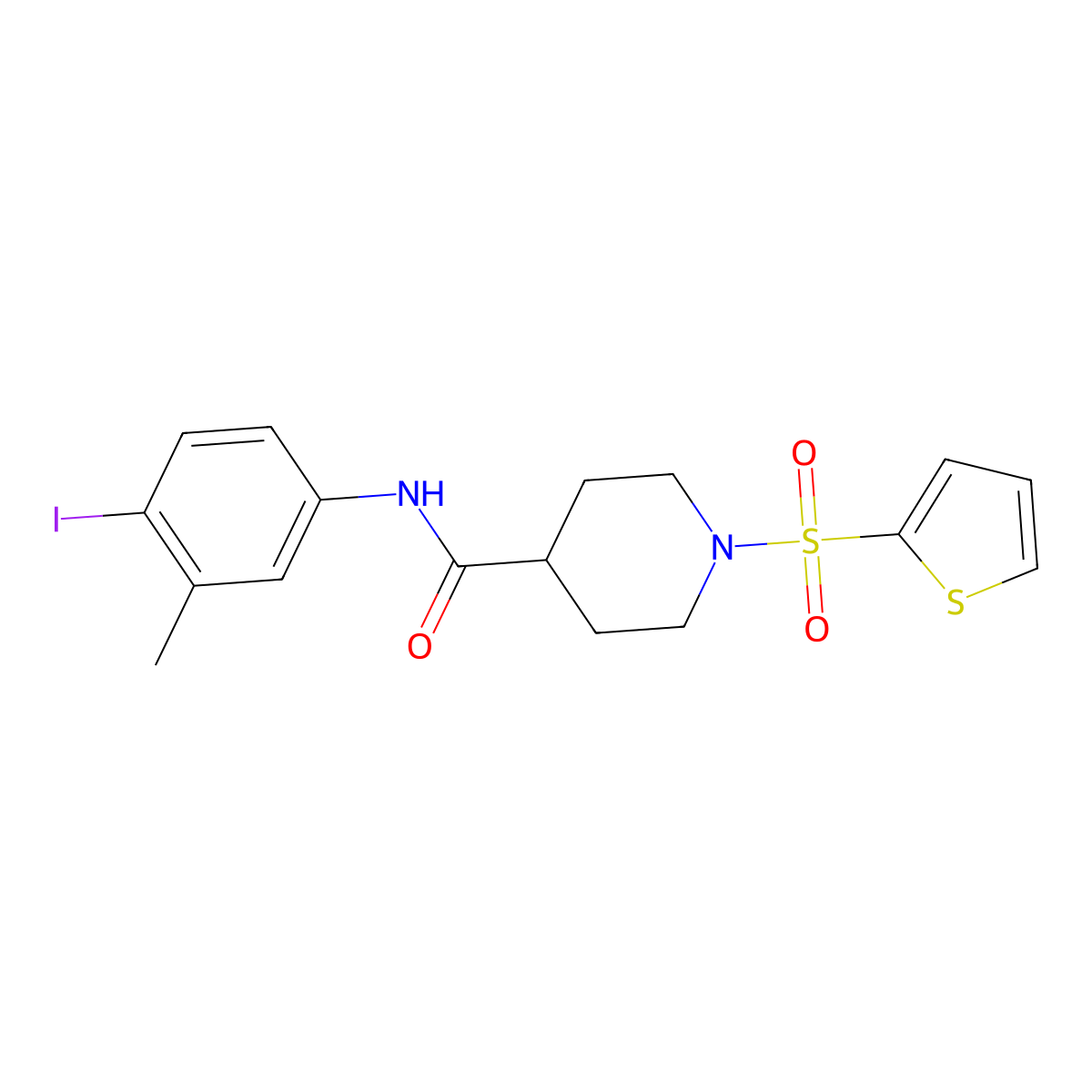 N-(4-iodo-3-methylphenyl)-1-(thiophene-2-sulfonyl)piperidine-4-carboxamide molecular structure, CAS 325702-39-4
