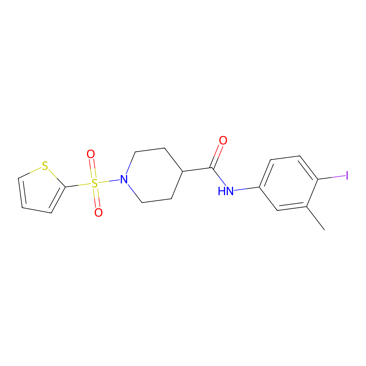 N-(4-iodo-3-methylphenyl)-1-(thiophene-2-sulfonyl)piperidine-4-carboxamide molecular structure, CAS 325702-39-4