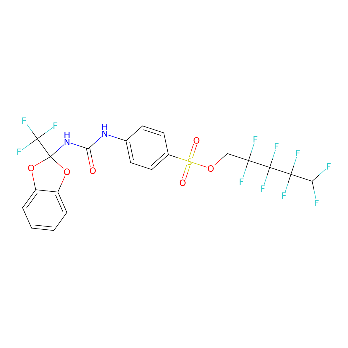 2,2,3,3,4,4,5,5-Octafluoropentyl 4-(3-(2-(trifluoromethyl)benzo[d][1,3]dioxol-2-yl)ureido)benzenesulfonate molecular structure, CAS 325703-10-4