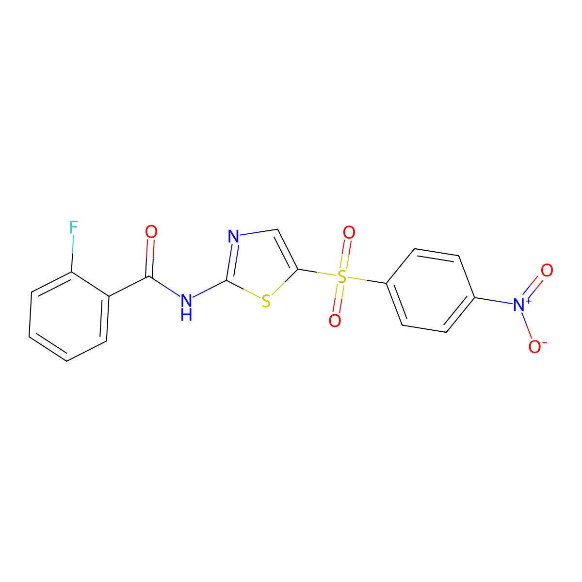 2-fluoro-N-(5-((4-nitrophenyl)sulfonyl)thiazol-2-yl)benzamide molecular structure, CAS 325720-29-4