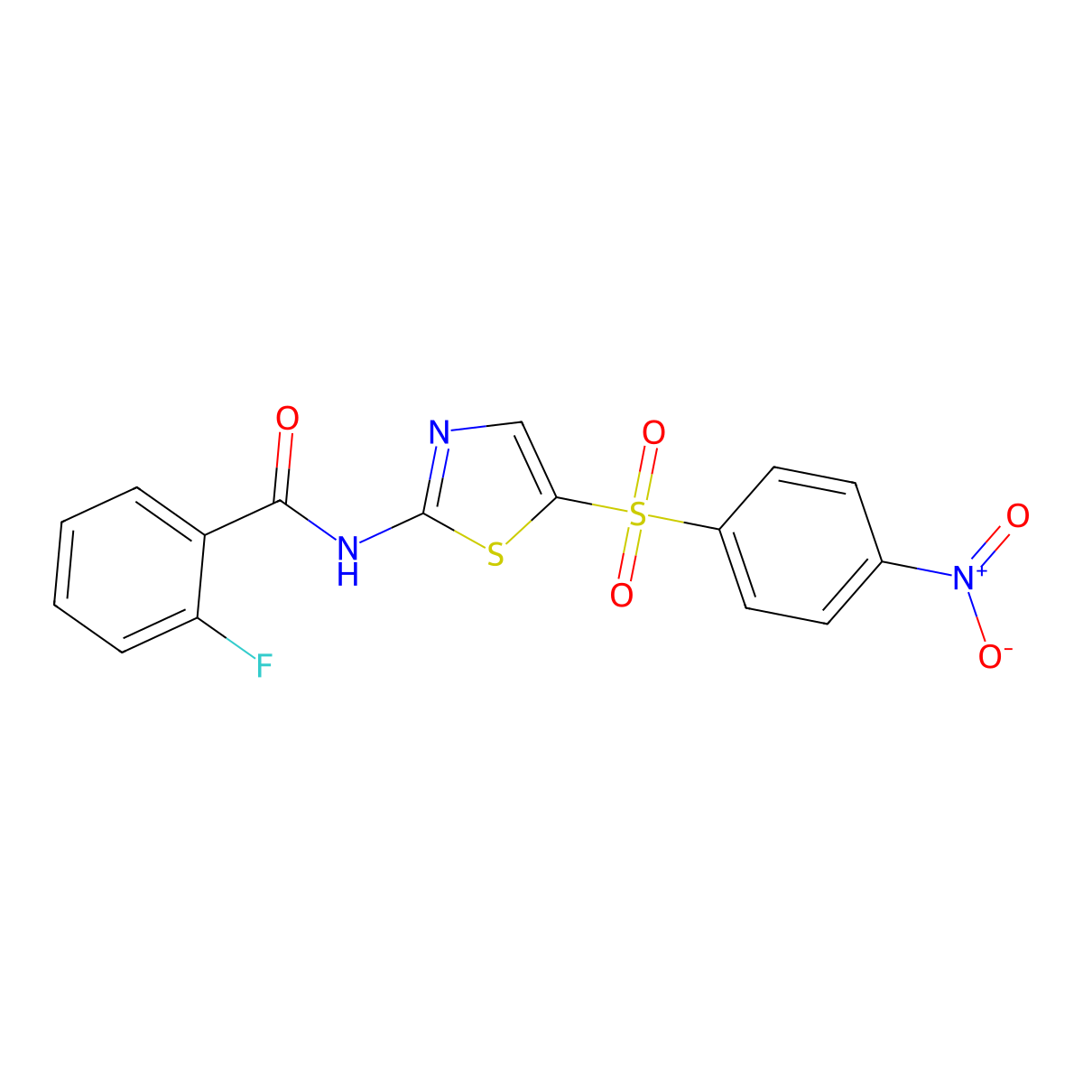 2-fluoro-N-(5-((4-nitrophenyl)sulfonyl)thiazol-2-yl)benzamide molecular structure, CAS 325720-29-4