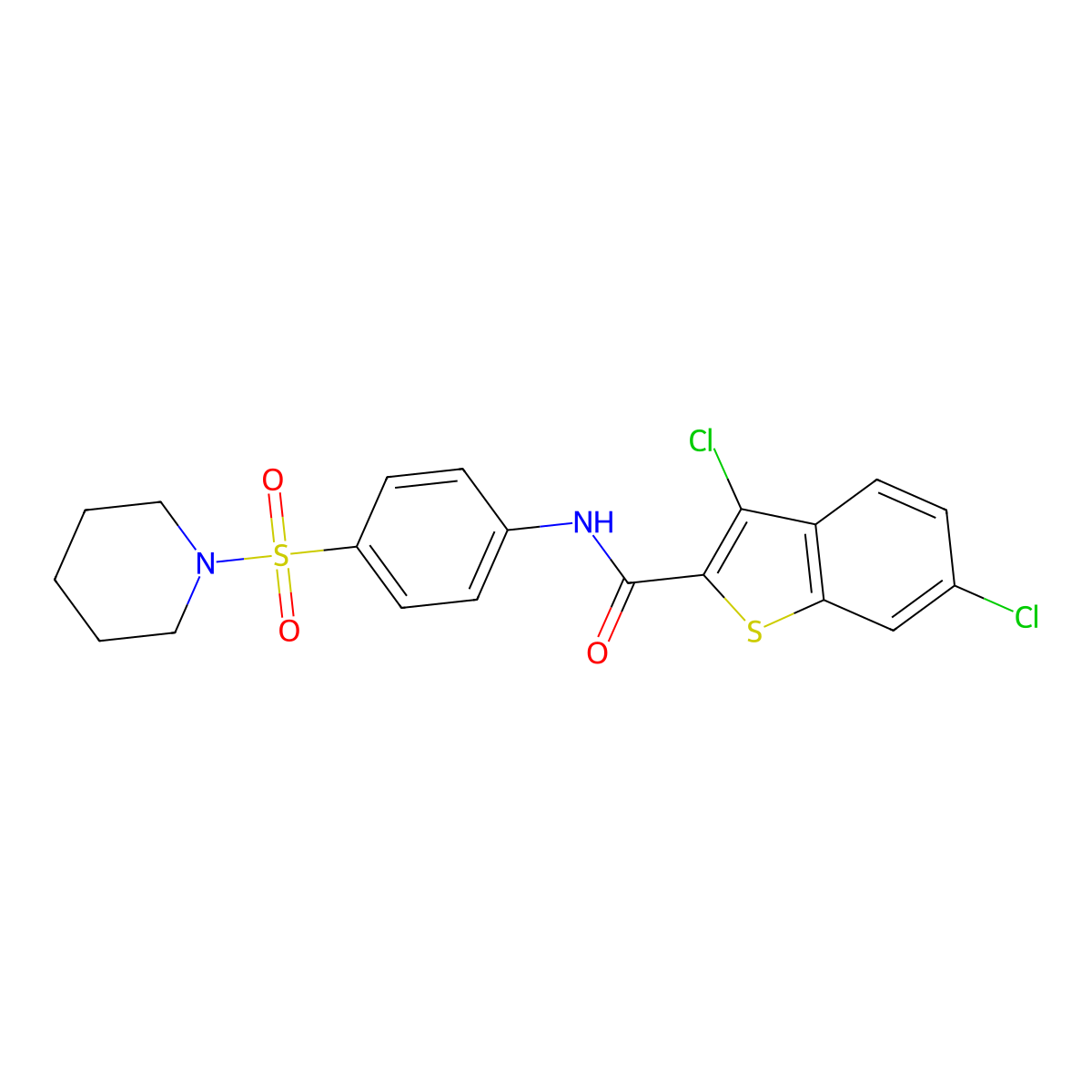 3,6-dichloro-N-(4-(piperidin-1-ylsulfonyl)phenyl)benzo[b]thiophene-2-carboxamide molecular structure, CAS 325721-36-6