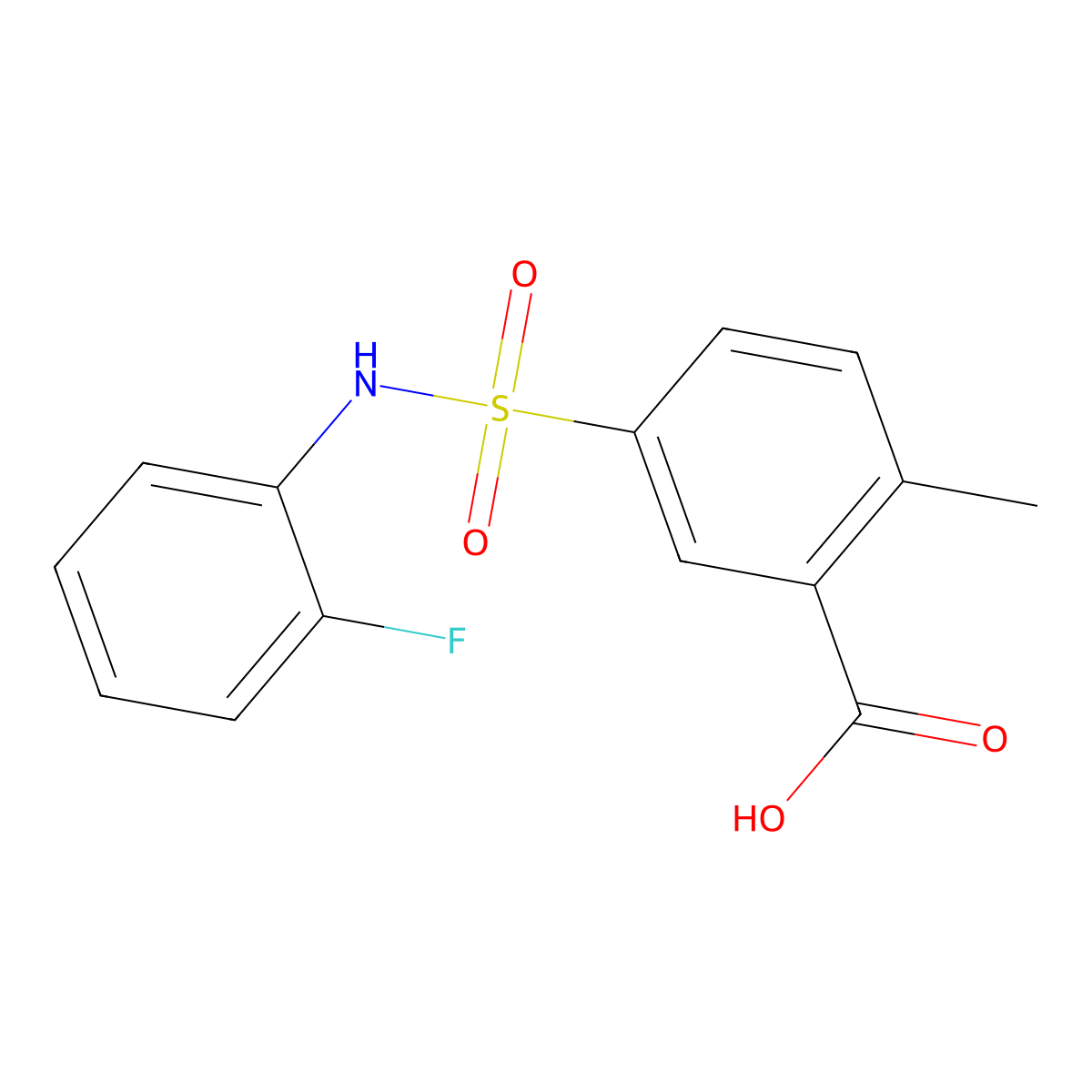 5-[(2-Fluorophenyl)sulfamoyl]-2-methylbenzoic acid molecular structure, CAS 325721-57-1