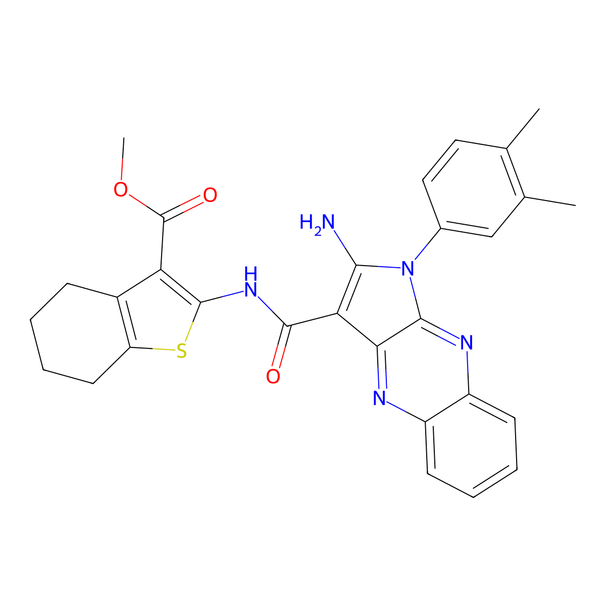 methyl 2-({[2-amino-1-(3,4-dimethylphenyl)-1H-pyrrolo[2,3-b]quinoxalin-3-yl]carbonyl}amino)-4,5,6,7-tetrahydro-1-benzothiophene-3-carboxylate molecular structure, CAS 325721-89-9
