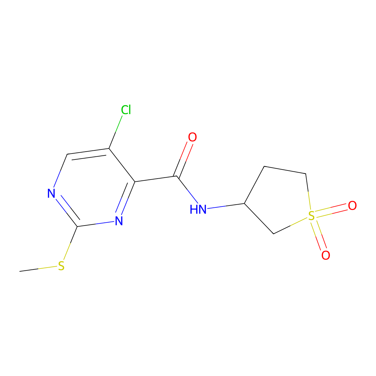5-chloro-N-(1,1-dioxothiolan-3-yl)-2-methylsulfanylpyrimidine-4-carboxamide molecular structure, CAS 325723-12-4