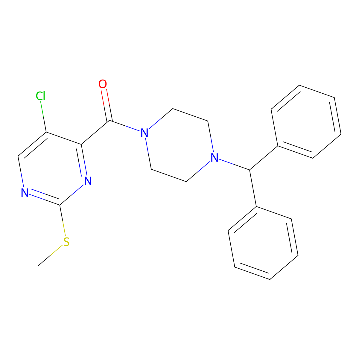 (4-Benzhydrylpiperazin-1-yl)-(5-chloro-2-methylsulfanylpyrimidin-4-yl)methanone molecular structure, CAS 325723-13-5