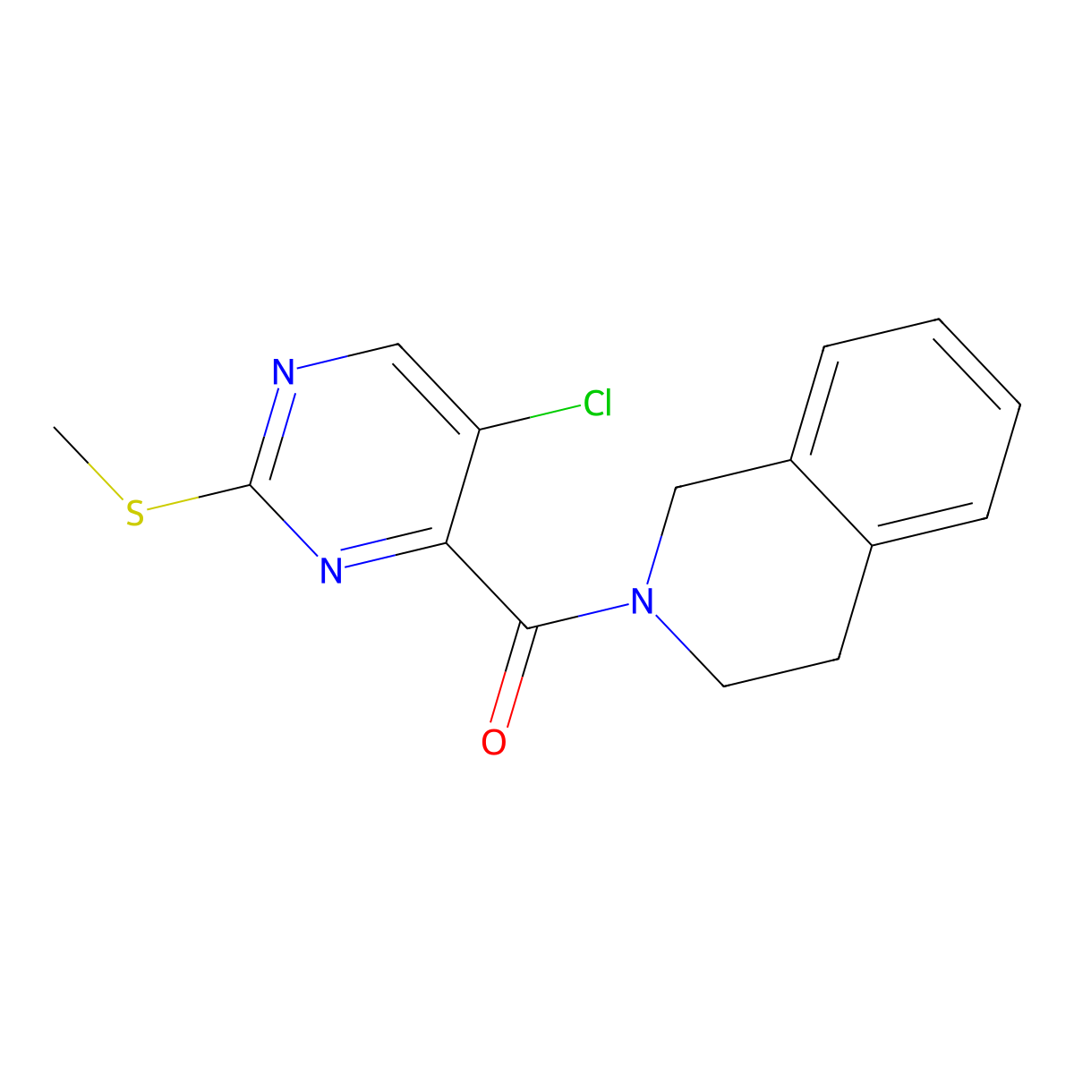 (5-chloro-2-(methylthio)pyrimidin-4-yl)(3,4-dihydroisoquinolin-2(1H)-yl)methanone molecular structure, CAS 325724-67-2