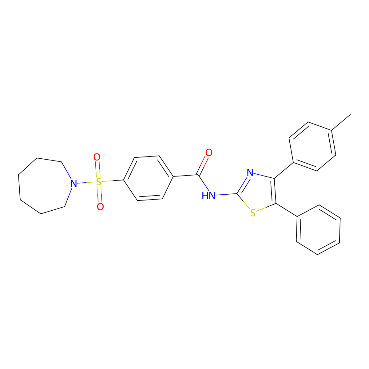 4-(azepan-1-ylsulfonyl)-N-(5-phenyl-4-(p-tolyl)thiazol-2-yl)benzamide molecular structure, CAS 325725-22-2