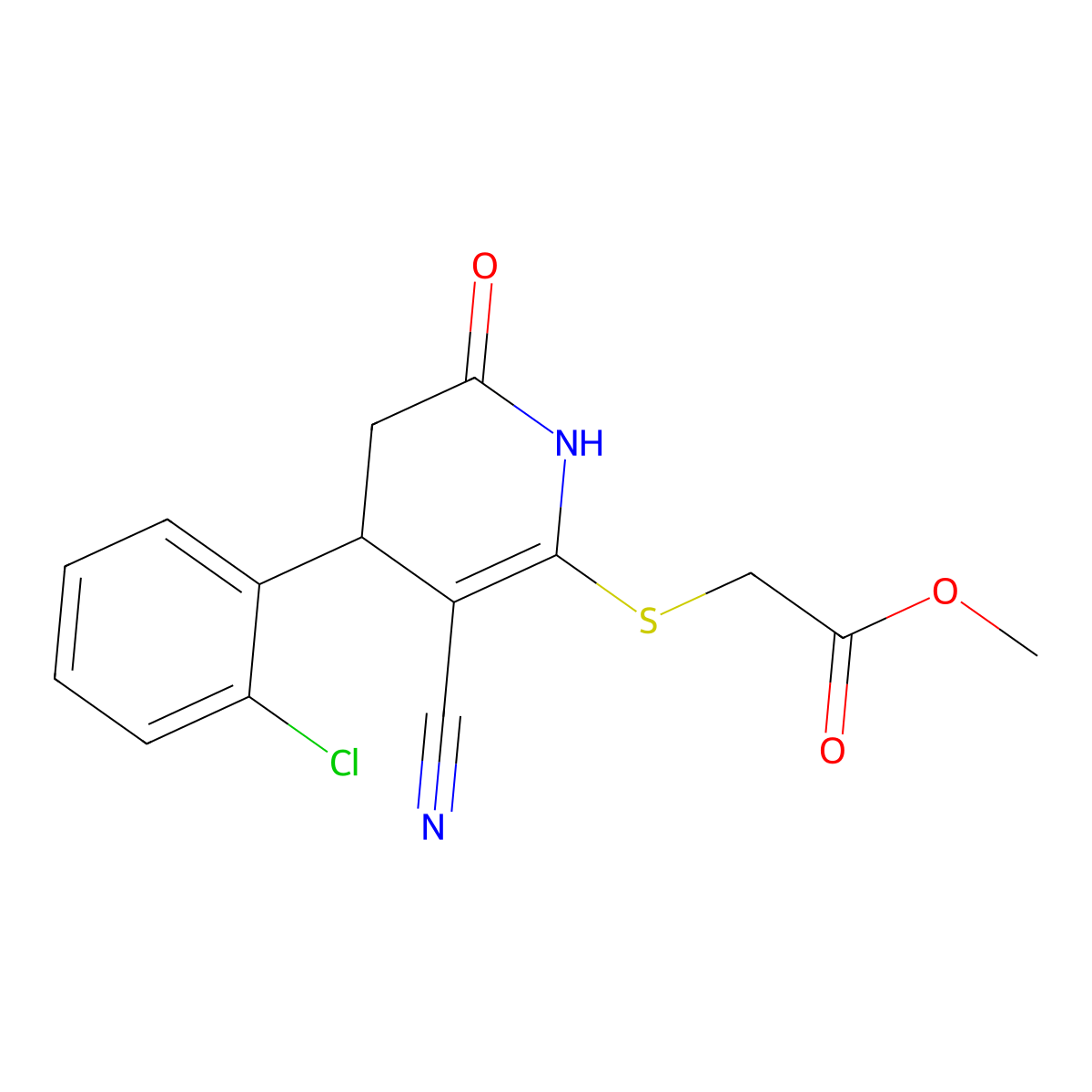 [4-(2-Chlorophenyl)-3-cyano-6-oxo-1,4,5,6-tetrahydropyridin-2-ylsulfanyl]acetic acid, methyl ester molecular structure, CAS 325725-48-2