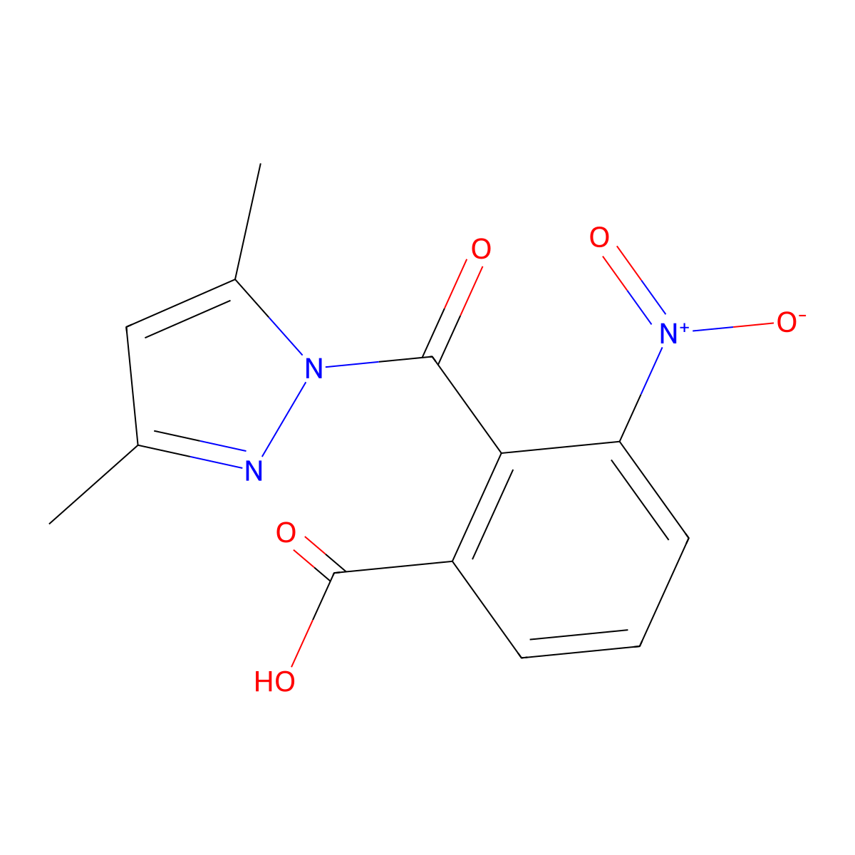2-(3,5-Dimethylpyrazole-1-carbonyl)-3-nitrobenzoic acid molecular structure, CAS 325728-70-9