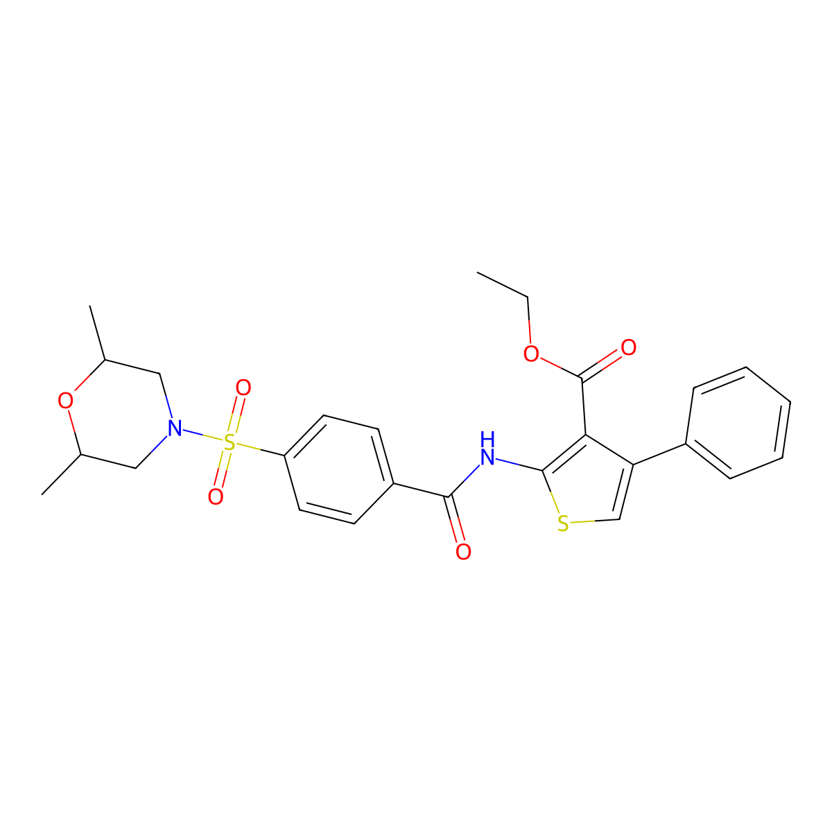 Ethyl 2-({4-[(2,6-dimethyl-4-morpholinyl)sulfonyl]benzoyl}amino)-4-phenyl-3-thiophenecarboxylate molecular structure, CAS 325729-51-9