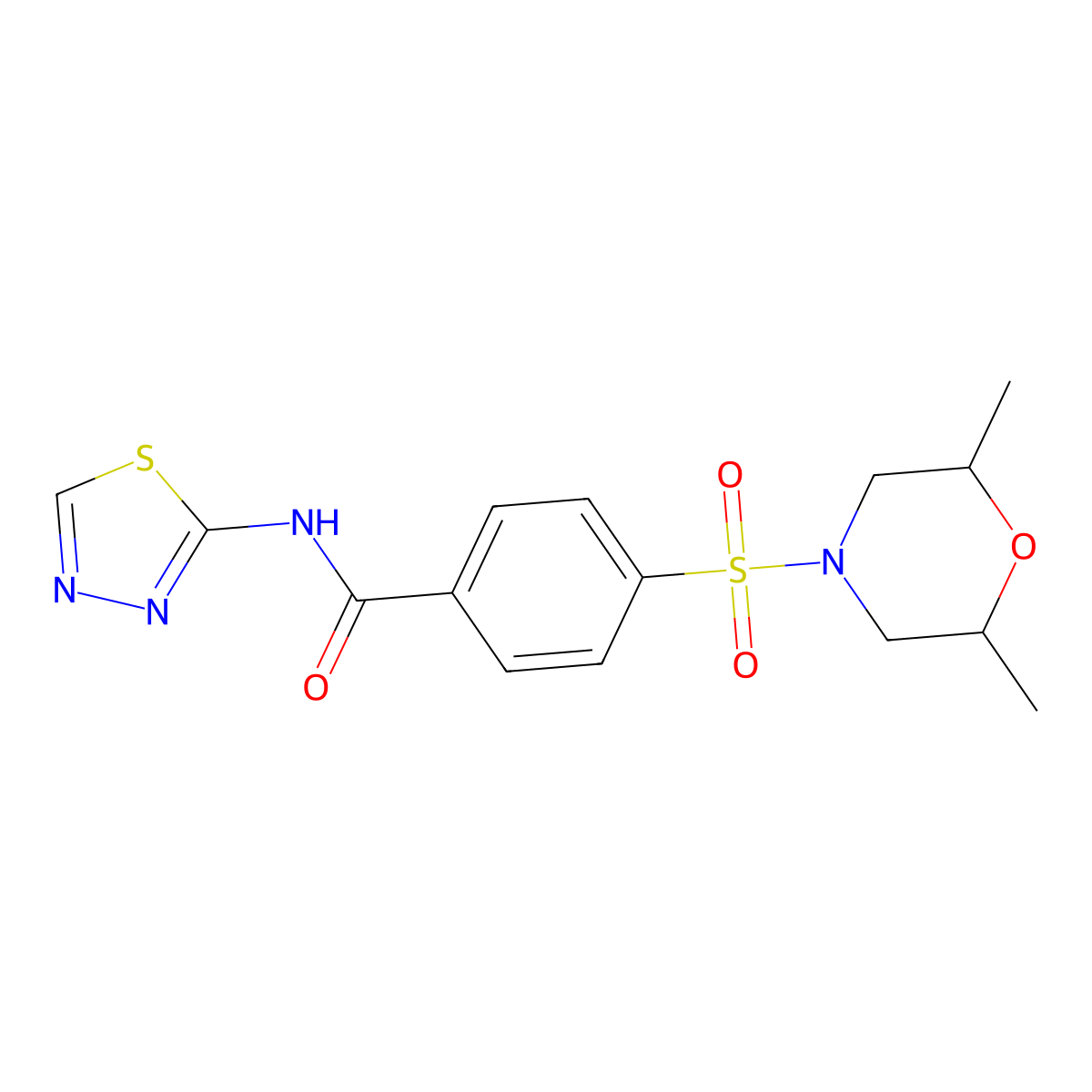 4-(2,6-dimethylmorpholin-4-yl)sulfonyl-N-(1,3,4-thiadiazol-2-yl)benzamide molecular structure, CAS 325729-52-0