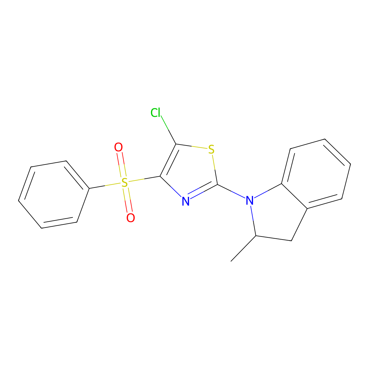 1-[4-(benzenesulfonyl)-5-chloro-1,3-thiazol-2-yl]-2-methyl-2,3-dihydro-1H-indole molecular structure, CAS 325730-93-6