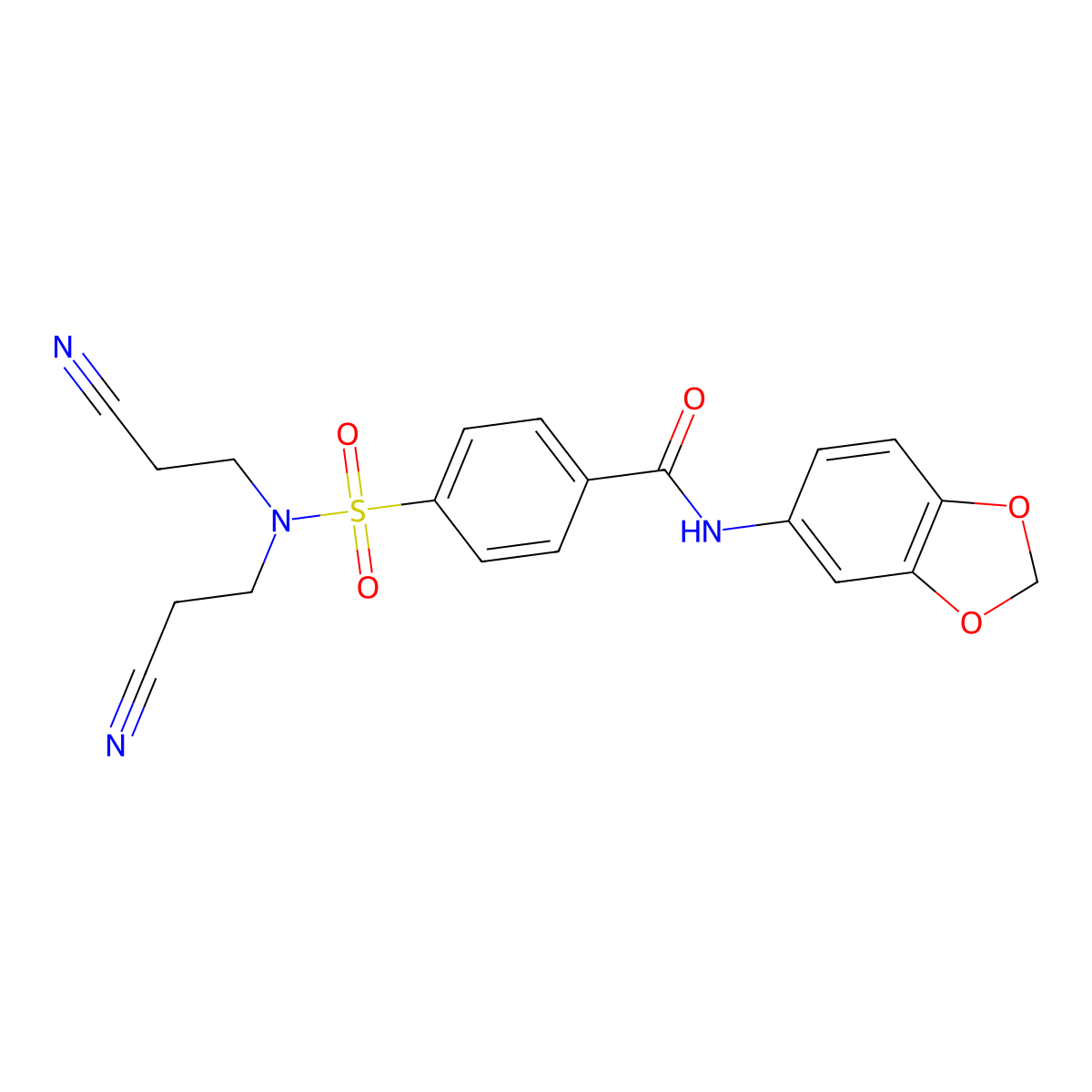 N-(benzo[d][1,3]dioxol-5-yl)-4-(N,N-bis(2-cyanoethyl)sulfamoyl)benzamide molecular structure, CAS 325732-00-1