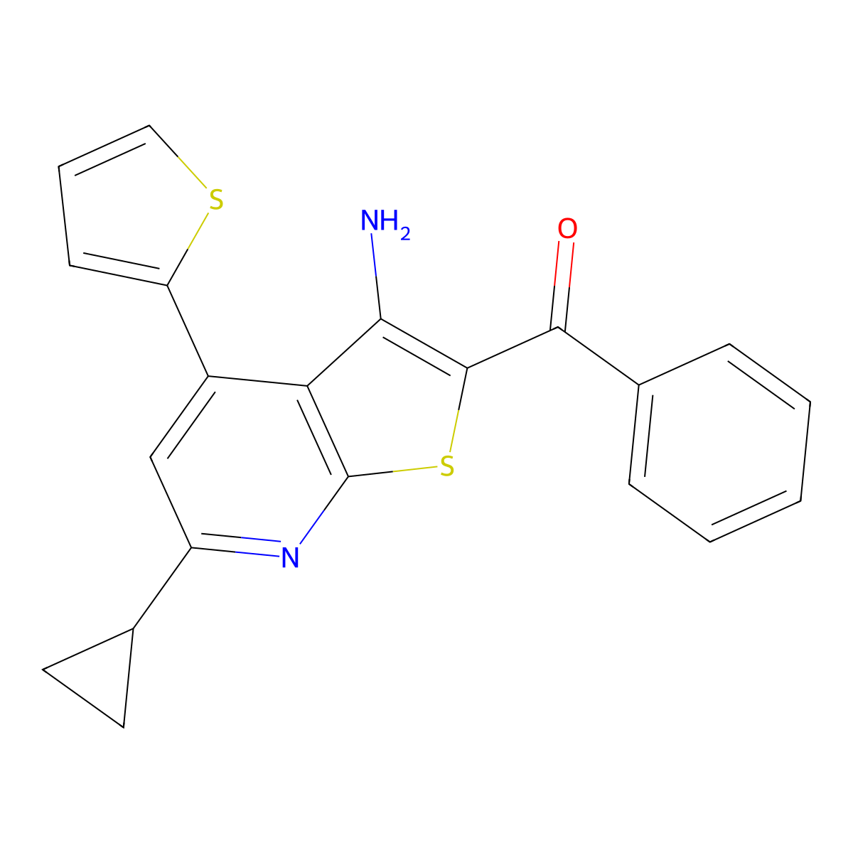 2-Benzoyl-6-cyclopropyl-4-(thiophen-2-yl)thieno[2,3-b]pyridin-3-amine molecular structure, CAS 325732-09-0