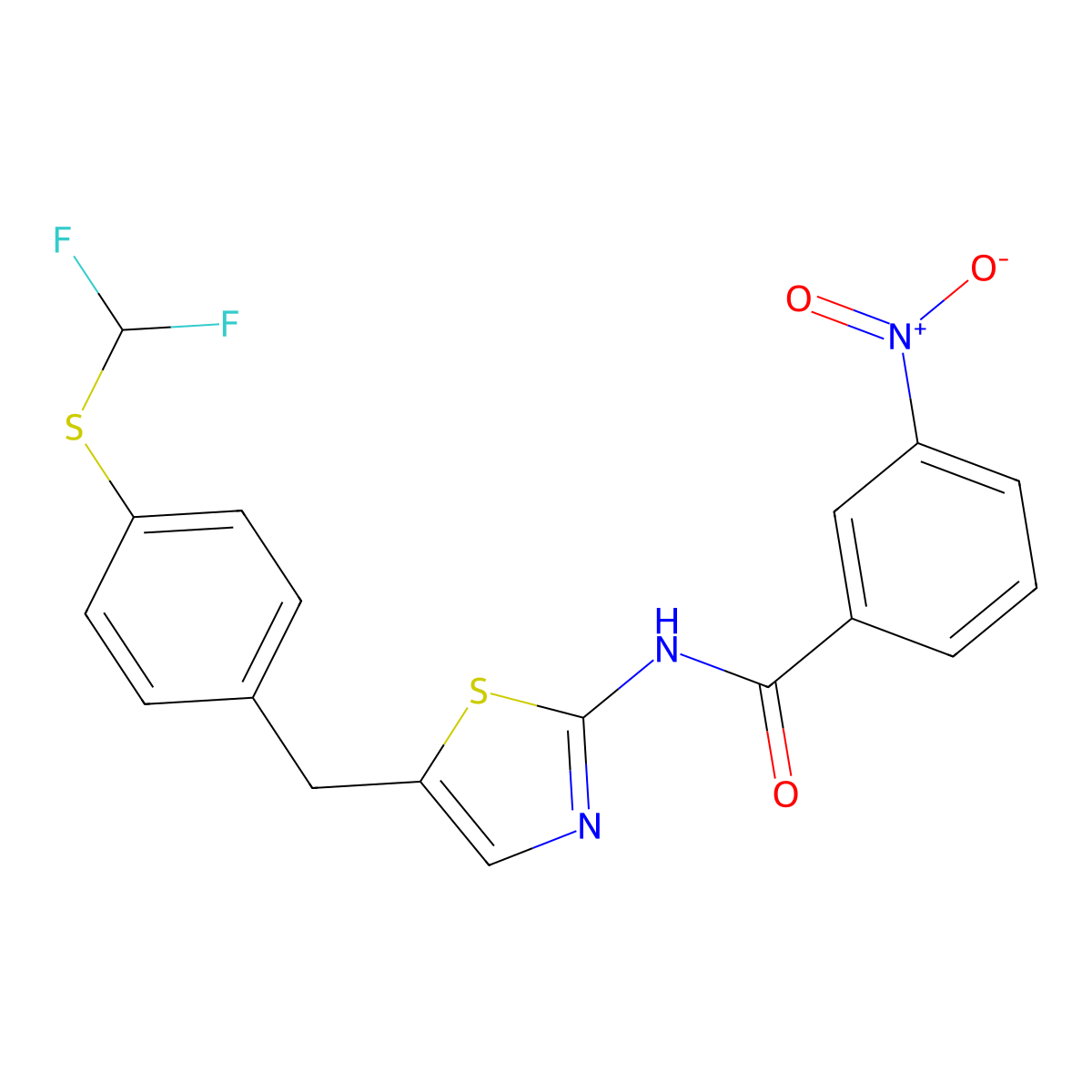 N-[5-[[4-(difluoromethylsulfanyl)phenyl]methyl]-1,3-thiazol-2-yl]-3-nitrobenzamide molecular structure, CAS 325732-80-7