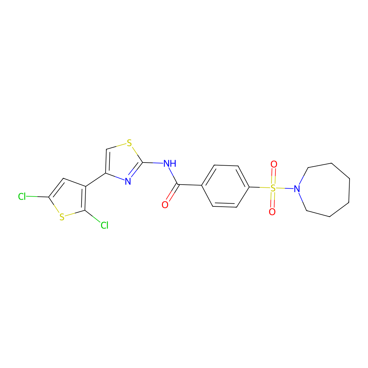 4-(azepan-1-ylsulfonyl)-N-(4-(2,5-dichlorothiophen-3-yl)thiazol-2-yl)benzamide molecular structure, CAS 325734-03-0