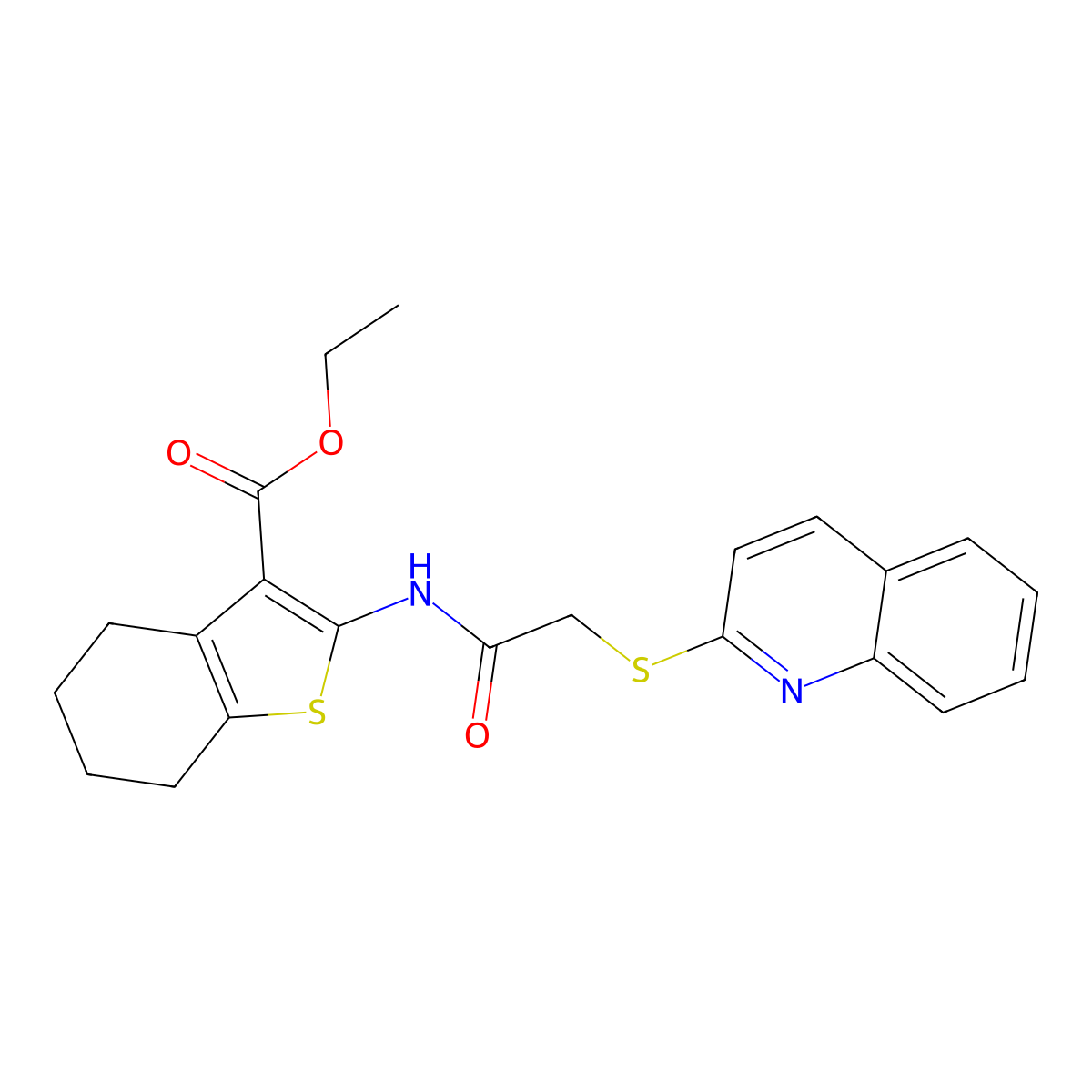 Ethyl 2-{[(quinolin-2-ylsulfanyl)acetyl]amino}-4,5,6,7-tetrahydro-1-benzothiophene-3-carboxylate molecular structure, CAS 325737-55-1