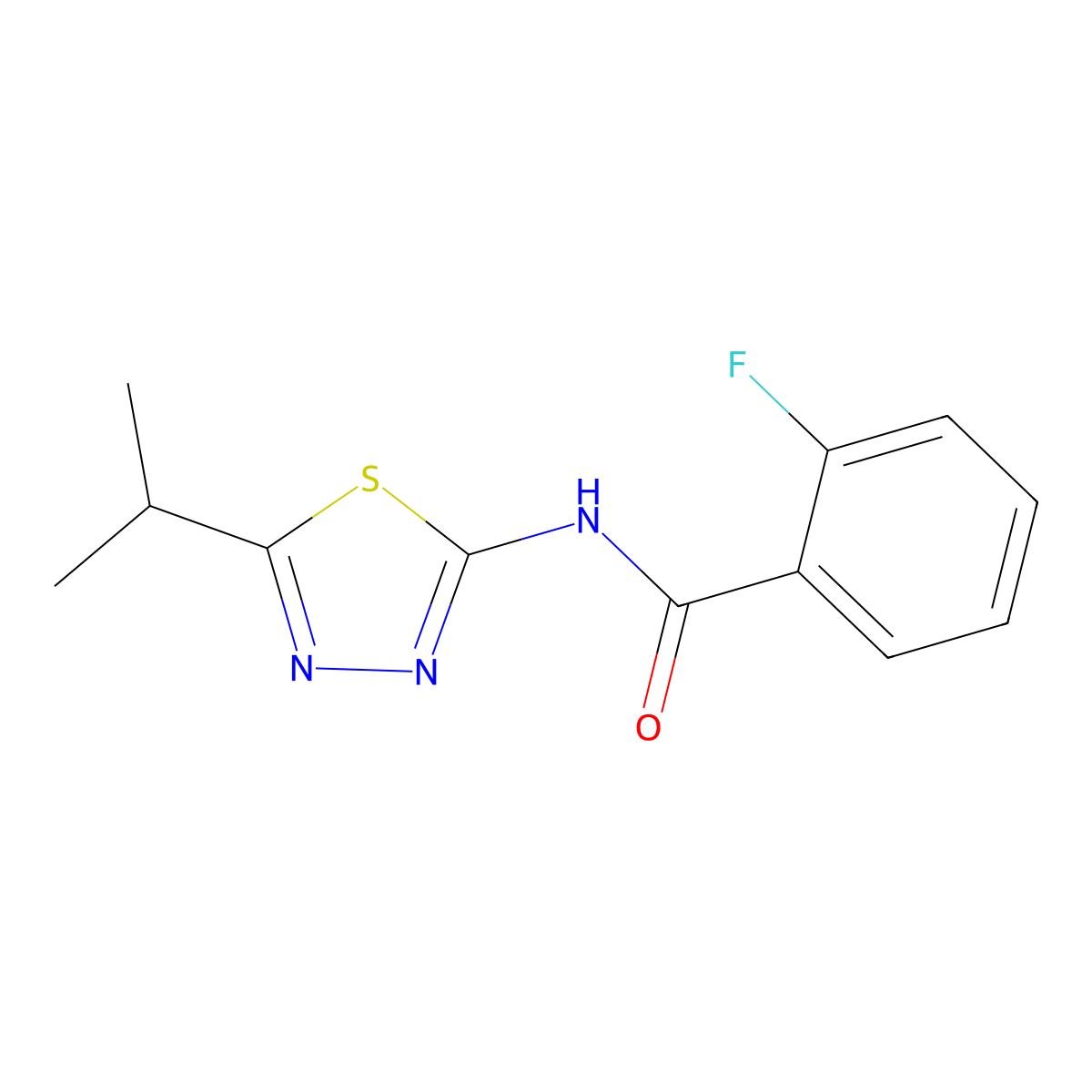 2-fluoro-N-[5-(propan-2-yl)-1,3,4-thiadiazol-2-yl]benzamide molecular structure, CAS 325738-19-0