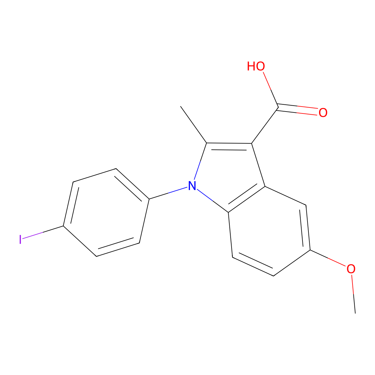 1-(4-iodophenyl)-5-methoxy-2-methyl-1H-indole-3-carboxylic acid molecular structure, CAS 325739-91-1