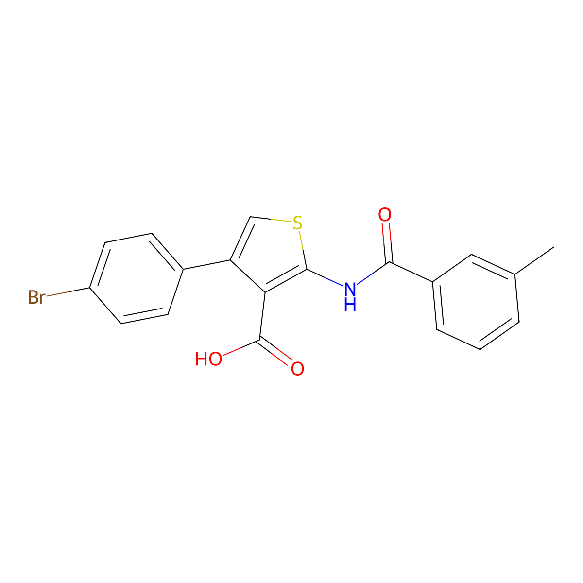 4-(4-Bromophenyl)-2-[(3-methylbenzoyl)amino]-3-thiophenecarboxylic acid molecular structure, CAS 325739-98-8