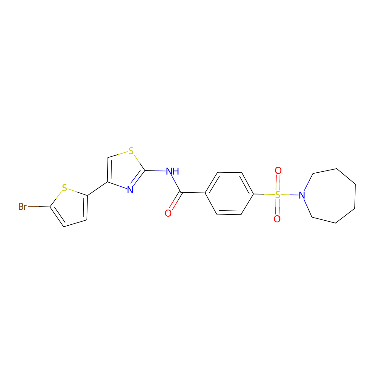 4-(azepan-1-ylsulfonyl)-N-(4-(5-bromothiophen-2-yl)thiazol-2-yl)benzamide molecular structure, CAS 325741-78-4