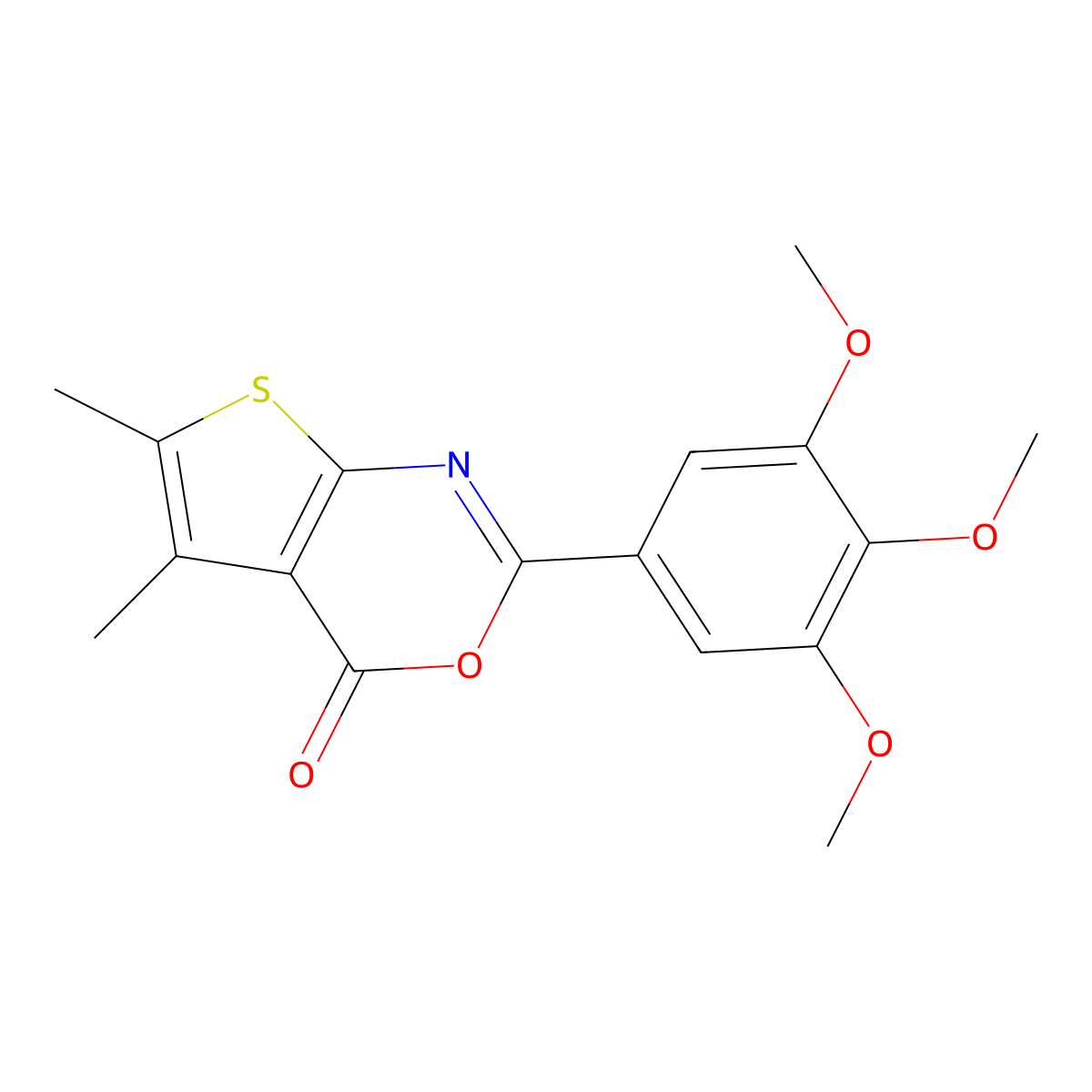 5,6-dimethyl-2-(3,4,5-trimethoxyphenyl)-4H-thieno[2,3-d][1,3]oxazin-4-one molecular structure, CAS 325742-00-5