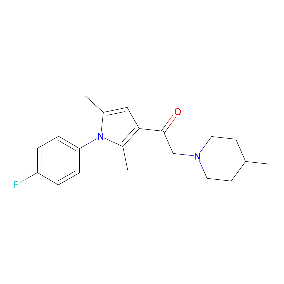 1-[1-(4-Fluorophenyl)-2,5-dimethyl-3-pyrrolyl]-2-(4-methyl-1-piperidinyl)ethanone molecular structure, CAS 325742-01-6