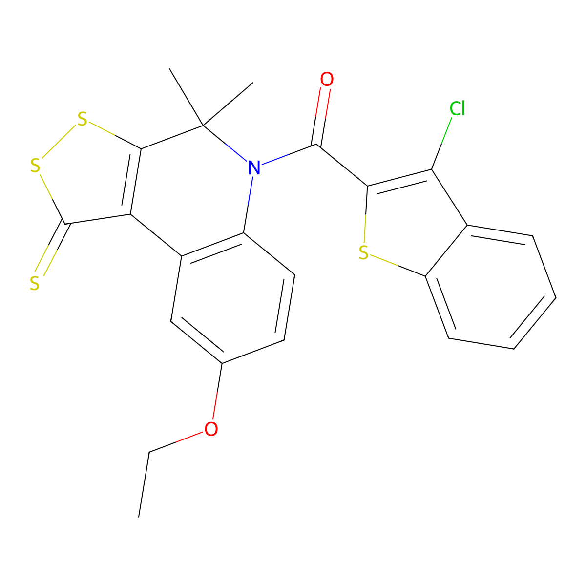 (3-chloro-1-benzothiophen-2-yl)(8-ethoxy-4,4-dimethyl-1-thioxo-1,4-dihydro-5H-[1,2]dithiolo[3,4-c]quinolin-5-yl)methanone molecular structure, CAS 325742-59-4