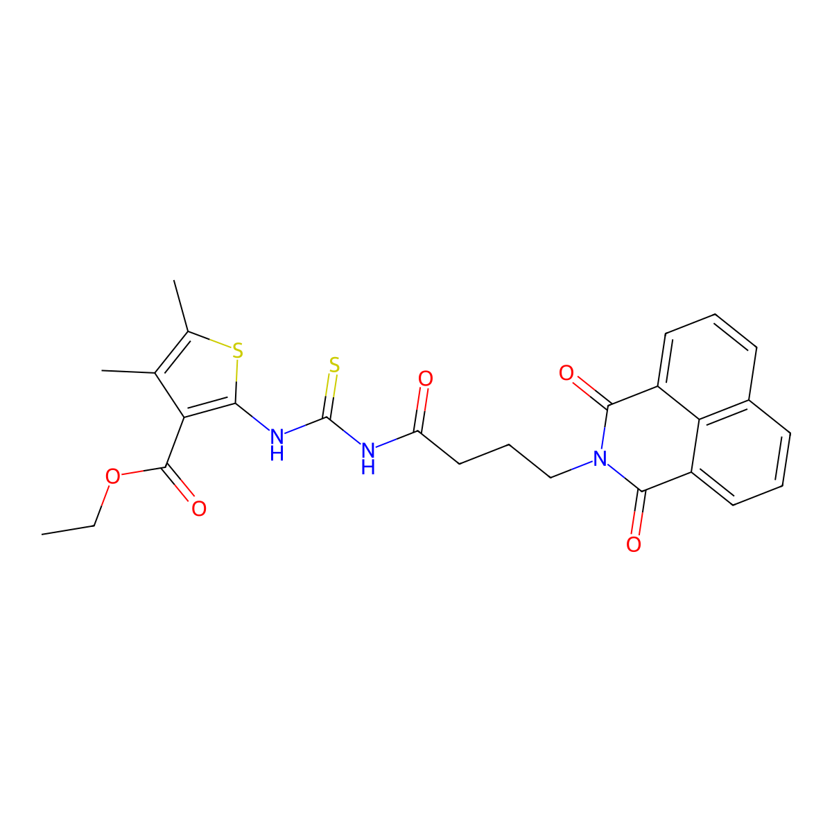 Ethyl 2-[4-(1,3-dioxobenzo[de]isoquinolin-2-yl)butanoylcarbamothioylamino]-4,5-dimethylthiophene-3-carboxylate molecular structure, CAS 325743-71-3