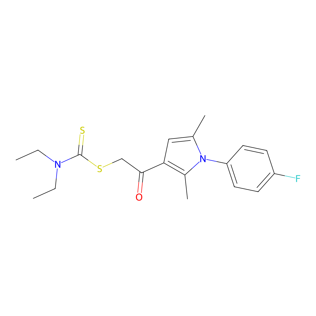 2-(1-(4-fluorophenyl)-2,5-dimethyl-1H-pyrrol-3-yl)-2-oxoethyl diethylcarbamodithioate molecular structure, CAS 325743-76-8