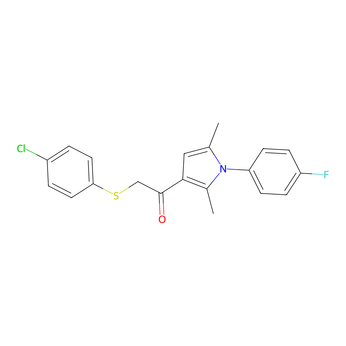 2-[(4-chlorophenyl)sulfanyl]-1-[1-(4-fluorophenyl)-2,5-dimethyl-1H-pyrrol-3-yl]ethan-1-one molecular structure, CAS 325743-77-9
