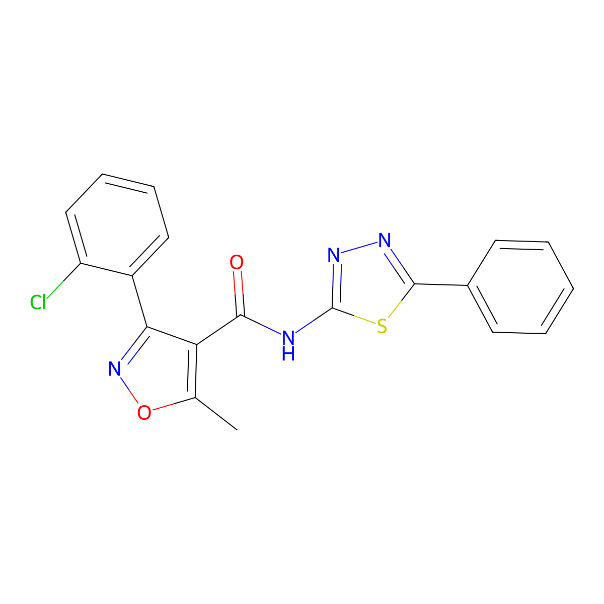 3-(2-chlorophenyl)-5-methyl-N-(5-phenyl-1,3,4-thiadiazol-2-yl)-1,2-oxazole-4-carboxamide molecular structure, CAS 325746-08-5