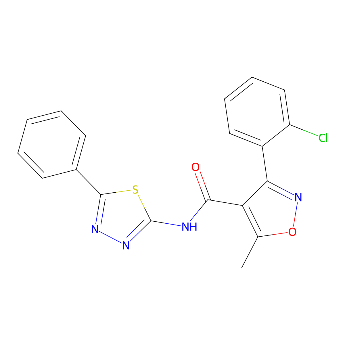 3-(2-chlorophenyl)-5-methyl-N-(5-phenyl-1,3,4-thiadiazol-2-yl)-1,2-oxazole-4-carboxamide molecular structure, CAS 325746-08-5