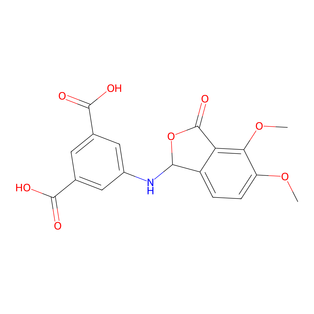 5-((4,5-Dimethoxy-3-oxo-1,3-dihydroisobenzofuran-1-yl)amino)isophthalic acid molecular structure, CAS 325750-31-0