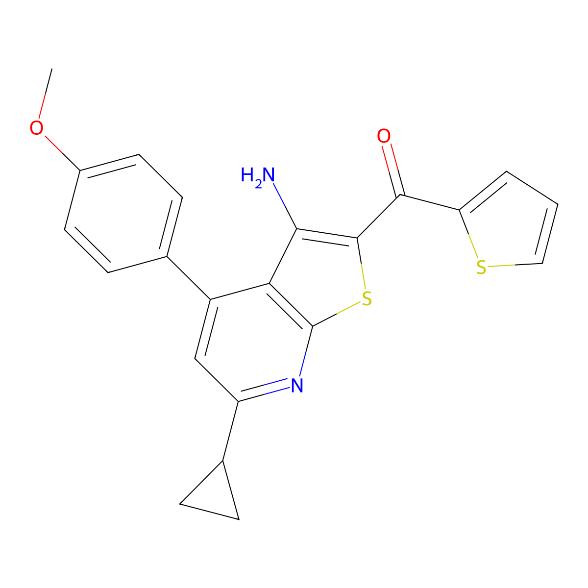 6-Cyclopropyl-4-(4-methoxyphenyl)-2-(thiophene-2-carbonyl)thieno[2,3-b]pyridin-3-amine molecular structure, CAS 325750-53-6