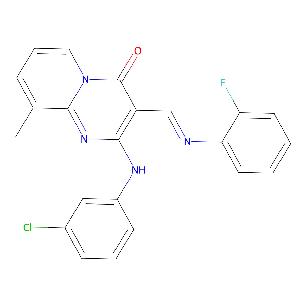 2-[(3-chlorophenyl)amino]-3-{[(2-fluorophenyl)imino]methyl}-9-methyl-4H-pyrido[1,2-a]pyrimidin-4-one molecular structure, CAS 325763-54-0