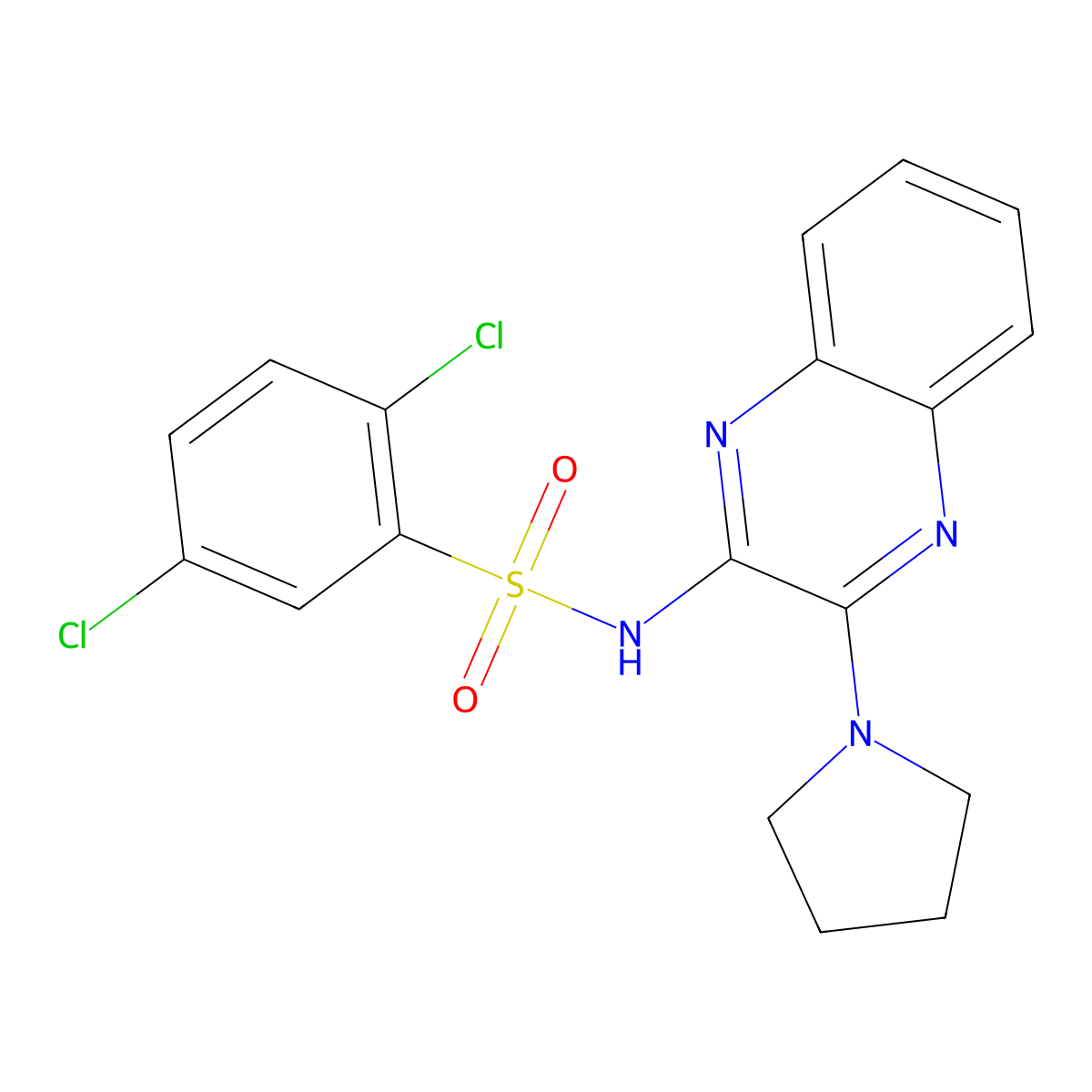 2,5-dichloro-N-[3-(pyrrolidin-1-yl)quinoxalin-2-yl]benzene-1-sulfonamide molecular structure, CAS 325764-68-9