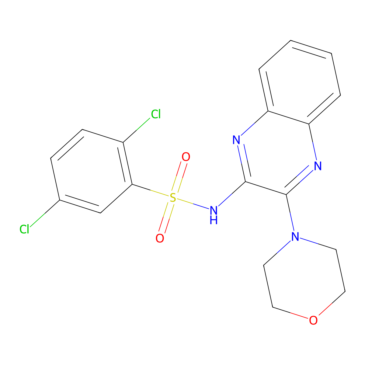 2,5-dichloro-N-[3-(morpholin-4-yl)quinoxalin-2-yl]benzene-1-sulfonamide molecular structure, CAS 325764-73-6