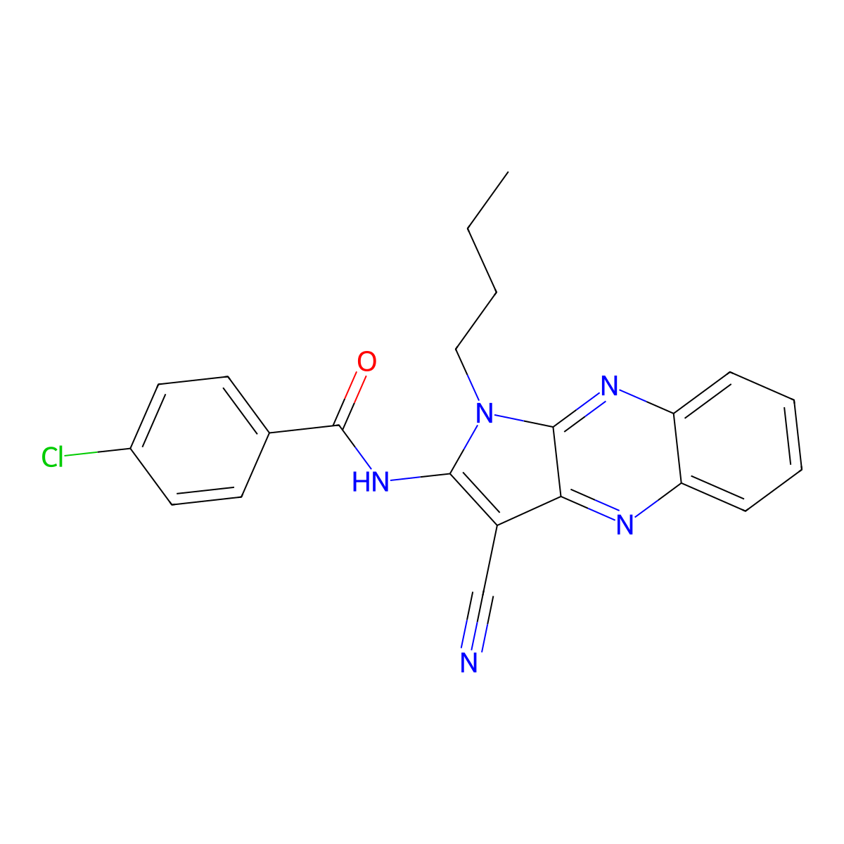 N-(1-butyl-3-cyano-1H-pyrrolo[2,3-b]quinoxalin-2-yl)-4-chlorobenzamide molecular structure, CAS 325766-05-0