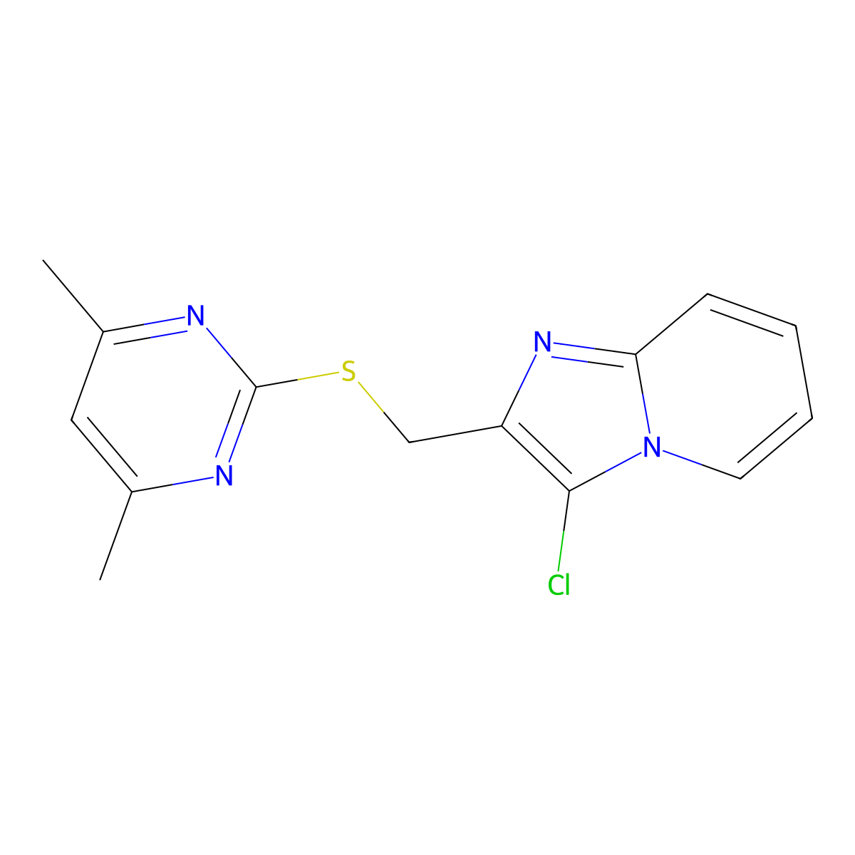 3-Chloro-2-{[(4,6-dimethylpyrimidin-2-yl)sulfanyl]methyl}imidazo[1,2-a]pyridine molecular structure, CAS 325778-75-4