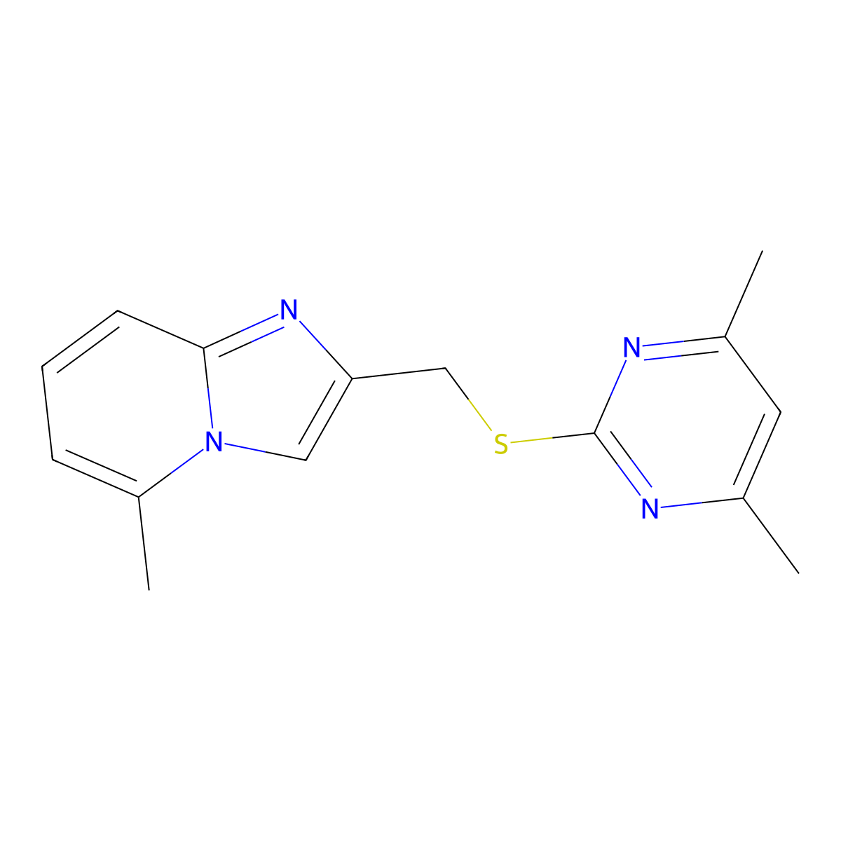 2-[(4,6-Dimethylpyrimidin-2-yl)sulfanylmethyl]-5-methylimidazo[1,2-a]pyridine molecular structure, CAS 325778-97-0