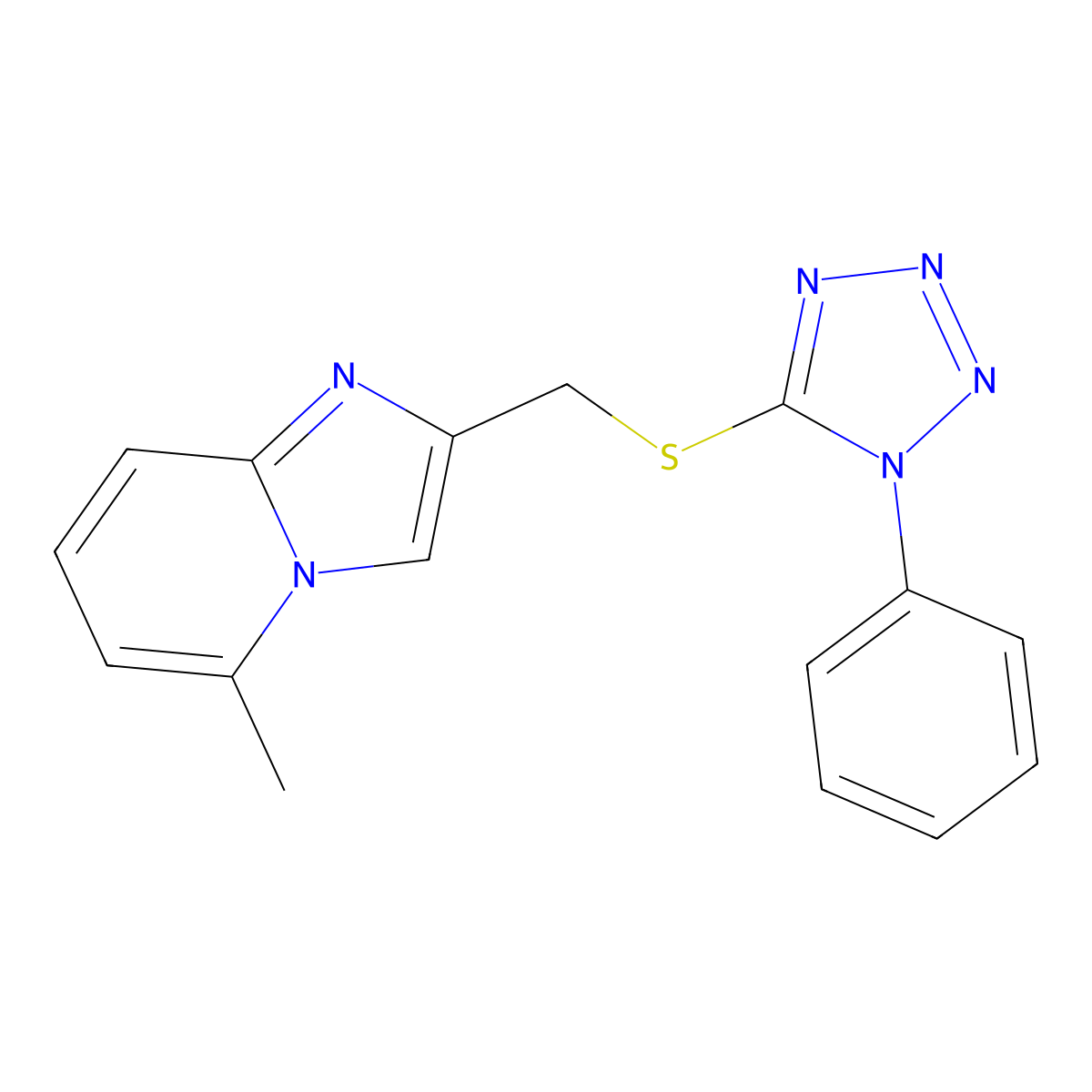 5-methyl-2-(((1-phenyl-1H-tetrazol-5-yl)thio)methyl)imidazo[1,2-a]pyridine molecular structure, CAS 325779-04-2