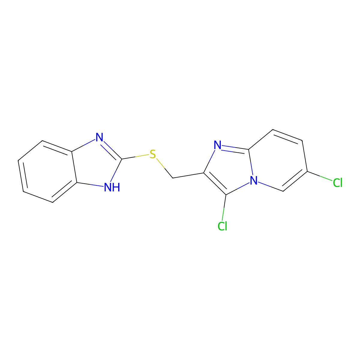 2-(((3,6-dichloroimidazo[1,2-a]pyridin-2-yl)methyl)thio)-1H-benzo[d]imidazole molecular structure, CAS 325779-07-5