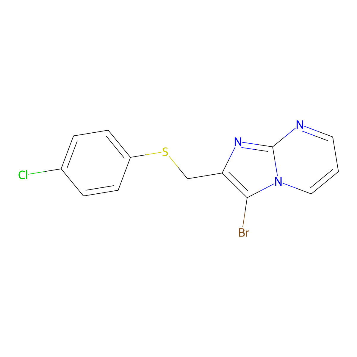 3-Bromo-2-(((4-chlorophenyl)thio)methyl)imidazo[1,2-a]pyrimidine molecular structure, CAS 325779-08-6