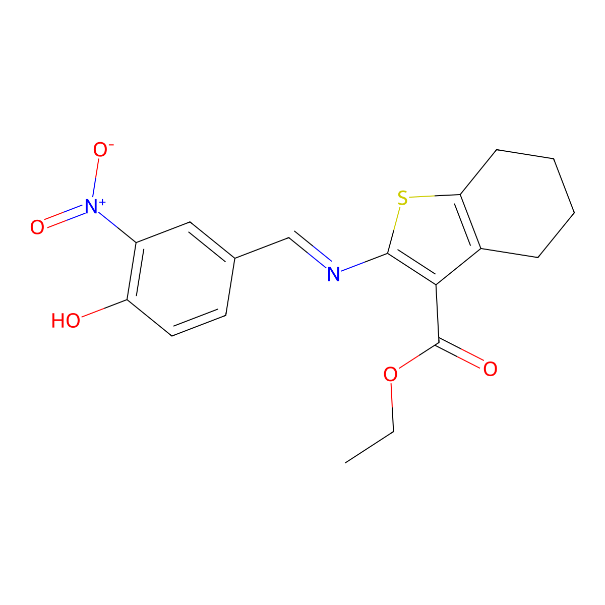 ethyl 2-[(Z)-(4-hydroxy-3-nitrophenyl)methyleneamino]-1-thia-4,5,6,7-tetrahydro-3-indenecarboxylate molecular structure, CAS 325779-34-8