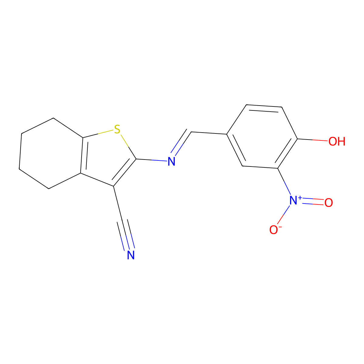 2-[(4-Hydroxy-3-nitrophenyl)methylideneamino]-4,5,6,7-tetrahydro-1-benzothiophene-3-carbonitrile molecular structure, CAS 325779-35-9